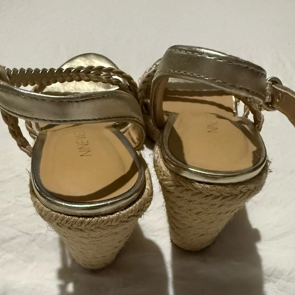 Nine West Metallic and Tan Wedge Sandals